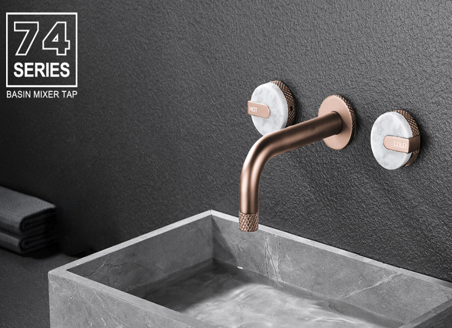 Stone two handle wall mounted basin faucet