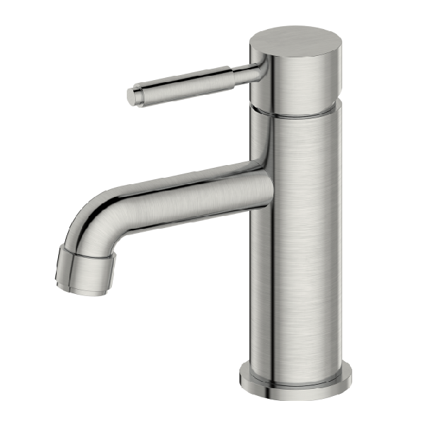 Brushed Nickel Gold-Low-Foot Curved Spout Basin Faucet WB871PS