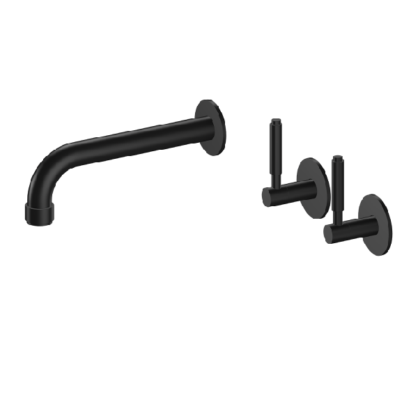Mattschwarz - Zweigriff-Waschtischarmatur zur Wandmontage WB872B