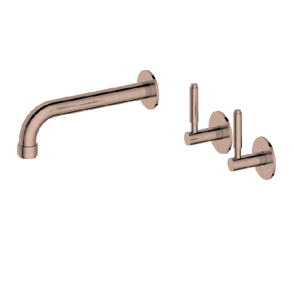 Gebürstetes Roségold - Zweigriff-Waschtischarmatur zur Wandmontage WB872RS